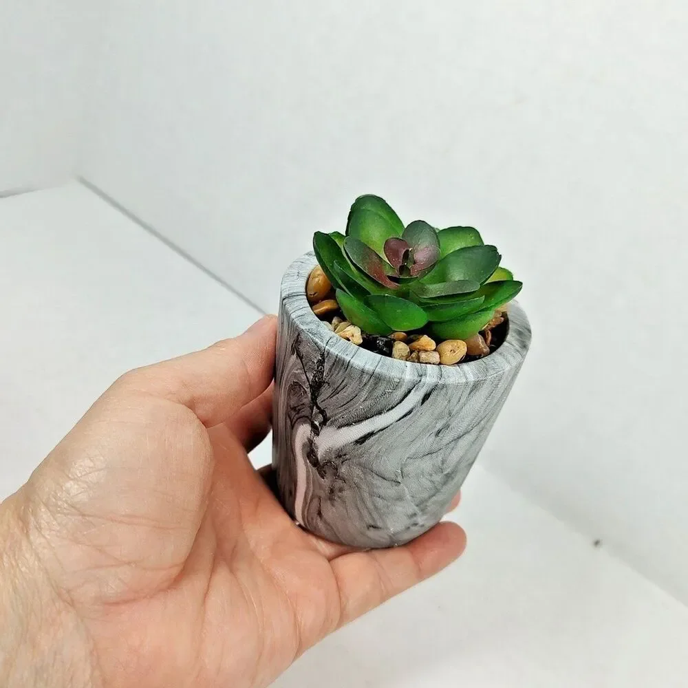 Mini Potted Plant Artificial Succulent Faux Marble 3.5